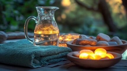 Forest Haven Spa Serenity with Glowing Stones and Refreshing Water