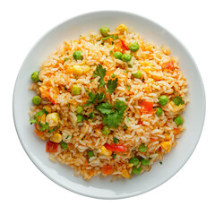 plate of Fried Rice isolated on transparent white background, clipping path