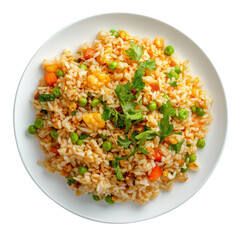 plate of Fried Rice isolated on transparent white background, clipping path