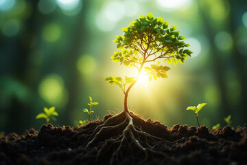 Young plant growing with sun light.concept ecology