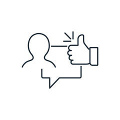 Customer testimonials symbol. Positive online share, feedback communication. Vector linear icon isolated on white background.