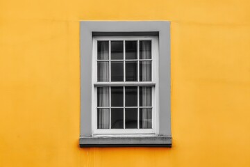 Simple window with white frame on a yellow wall