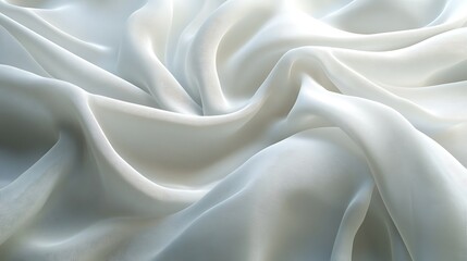 Fototapeta premium Draped white fabric, soft folds, light background, texture