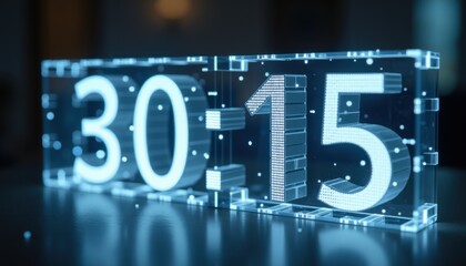 Sleek digital timer displaying thirty minutes and fifteen seconds 