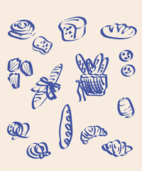 Vector bread set and rolls graphics are simple linear. A simple illustration of bread and rolls