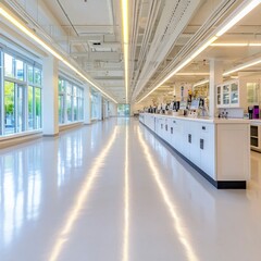 Obraz premium Modern Bright Laboratory Interior with Long Corridor and White Equipment