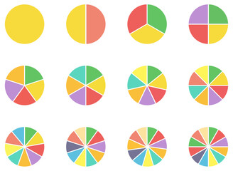 Circle pie chart collection.  Progress sectors. Pie chart set. Colorful diagram collection. Colorful pie chart infographic. Data visualization pie chart. Business analytics chart. Vector illustration 