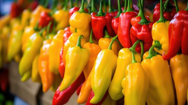 market red and yellow peppers