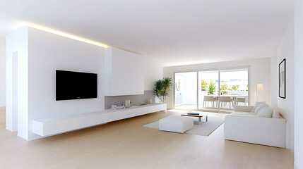 Bright living room with a sofa in a modern apartment. Interior design idea. Generative AI