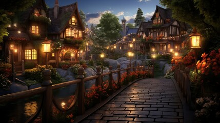 Naklejka premium village wooden bridge