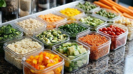Fototapeta premium Fresh and Colorful Assortment of Chopped Vegetables in Containers