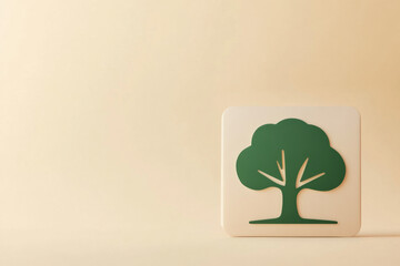 Minimalist green tree icon on a cream background symbolizes nature and environmental themes with a clean aesthetic.