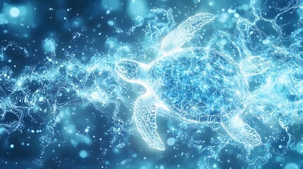 Luminous Sea Turtle Abstract Digital Art of Aquatic Life Ocean Wildlife and Water Texture