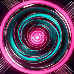 A glowing, neon-lit vortex with deep shadows and retro-futuristic details