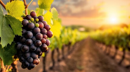 Naklejka premium Vineyard sunset grapes harvest