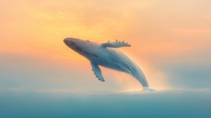 Whale breaching at sunset ocean wildlife tranquil waters aerial view marine life