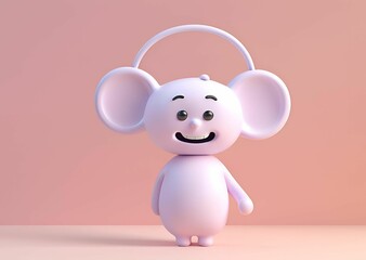 Adorable 3D Render of a Happy Cartoon Mouse with Headphones Pink Background