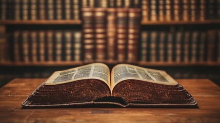 Obraz premium Open book, hardback books on wooden table. Back to school. Copy space