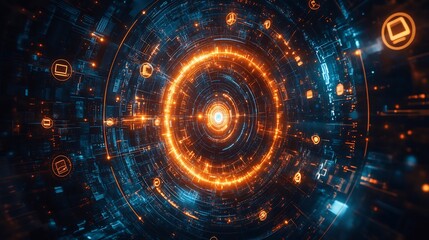 Targeting visualized through digital bullseye surrounded by various audience profiles each represented by unique symbols and glowing metrics indicating precision marketing