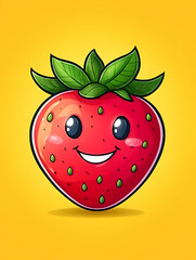 Obraz premium Happy Strawberry Character, Healthy Food Mascot, isolated, for kids illustration. Generative AI