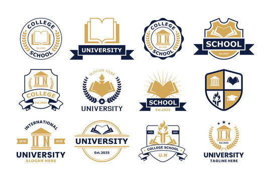 Set of University, Academy and School logo design badge. University emblem template.
