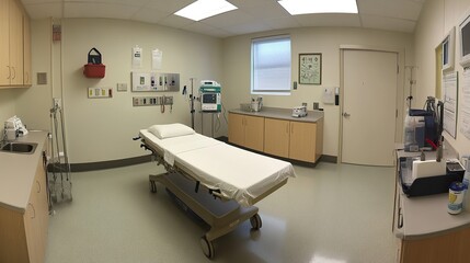 Empty examination room, medical equipment, clinic, healthcare