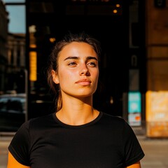 Fototapeta premium Portrait of a Young Woman Outdoors in a City Setting