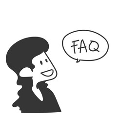 cartoon business woman talking about faq doodle