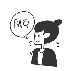 cartoon business woman talking about faq doodle