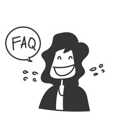 cartoon business woman talking about faq doodle