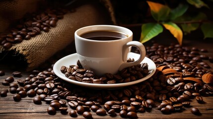 Obraz premium spill coffee cup with beans