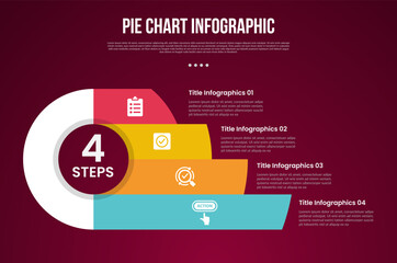 pie chart base template infographic with circle base and round rectangle extend with 4 point dark background style for slide presentation