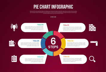 pie chart base template infographic with piechart and callout discussion box spreading with 6 point dark background style for slide presentation