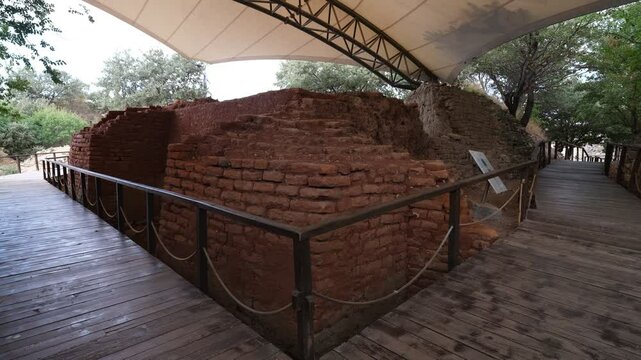 The historic bricks walls of the ancient city of Troy ( Truva ). Troy is a tourist symbol on the UNESCO world heritage list in Turkey. Canakkale province - 4k video 