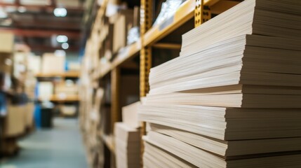 Obraz premium High-Quality Stacks of Paper Bundles in Distribution Center