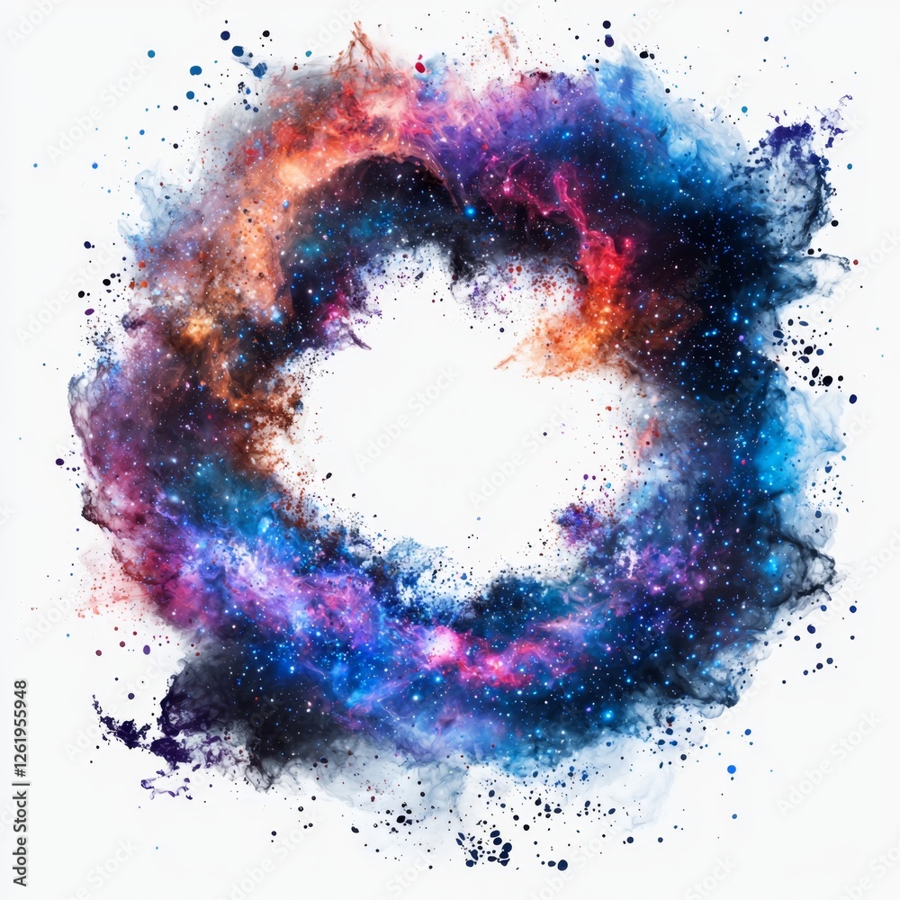 Sticker abstract cosmic swirl of vibrant colors showcasing deep space elements and starry effects in a circu