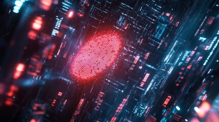 Futuristic Digital Concept of Scanning a Unique Fingerprint Design