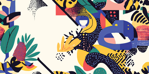 Retro Geometric dots, Snake Seamless Vector Pattern with Abstract Symbols and Fantasy Garden Aesthetic