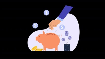 Depict saving tips through flat-style animations, emphasizing smart spending and financial planning.
