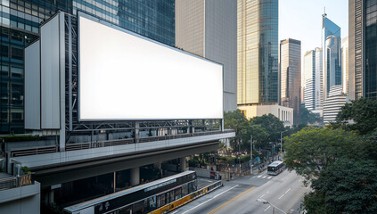 Large horizontal blank advertising poster billboard banner mockup in front of building in urban city digital light box display screen for OOH media 12 sheet outofhome : Generative AI.