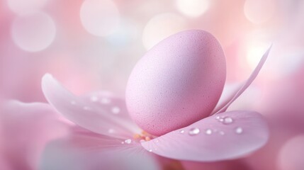 Pastel Egg Resting Gently on a Soft Flower Petal in Bloom
