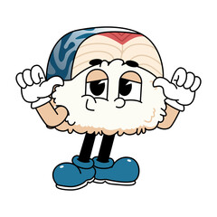 Retro sushi mascot logo, mackerel sushi optimistic pose