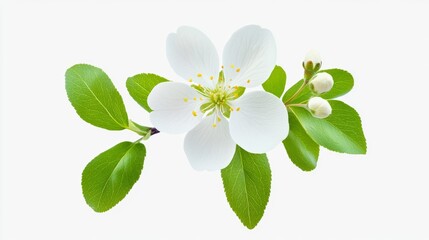 Fototapeta premium Blooming White Blossom with Fresh Green Foliage