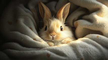 Naklejka premium Adorable Bunny Nestled in a Soft Blanket for Cozy Moments