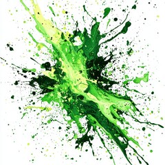 Naklejka premium Dynamic Green Splash of Liquid Paint with Vivid Drapes and Energetic Movement on a White Background