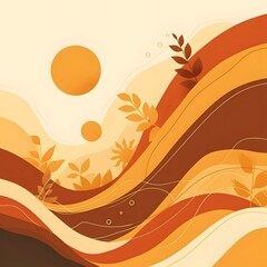 Stunning Autumnal Landscape with Abstract Geometric Shapes and Fluid Waves