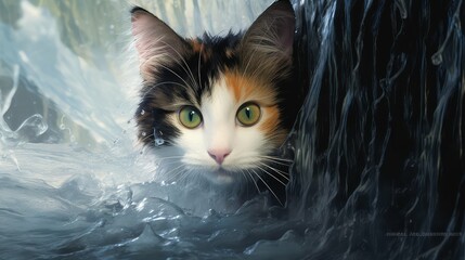 whiskers cat in water