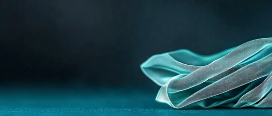 Fototapeta premium Teal Fabric Draped on Dark Background