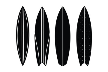 Set of different shapes surfboards vector style silhouette illustration1.eps