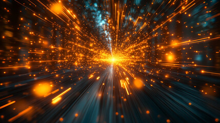 Naklejka premium A vibrant, abstract representation of the future, showcasing a multiverse of evolving fractals, symbolizing digital technology, cybernetic advancements, and the chaos of future possibilities in a blur